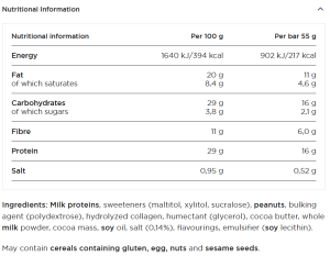 Barebells Salted Peanut Caraemel Nutrtional Values