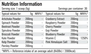 Per4m Greens 150G Strawberry Blackcurrant Nutritional Information