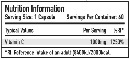 per4m-Vitamin-C- 100mg-60-Capsules-Nutritional Information