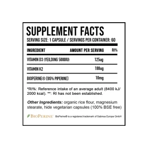 DNA Sports Vitamin-D3-K2 - Nutritional Information