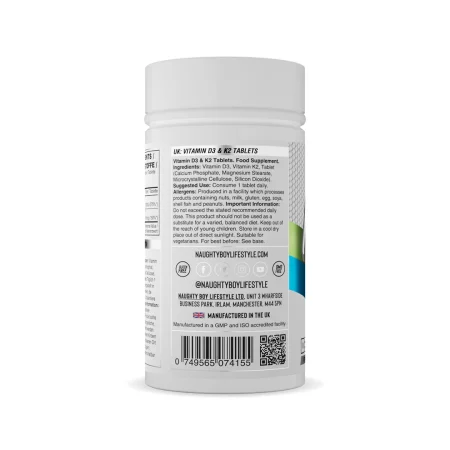 Naughty Boy Lifestyle Vitamin D3 & K2- Ingredients and user instructions