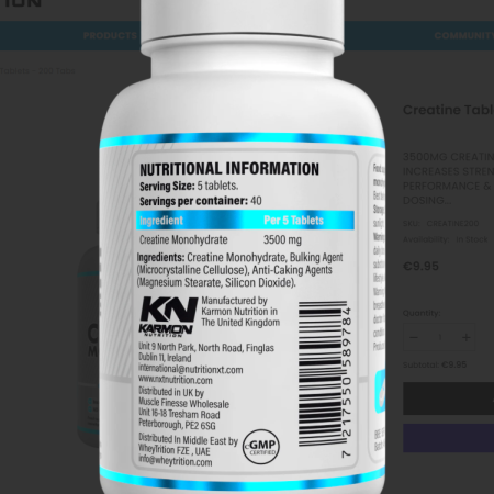 NXT Nutrition Creatine Capsules nutritional Information & Barcode
