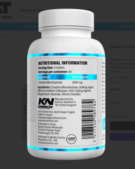 NXT Nutrition Creatine Capsules nutritional Information & Barcode