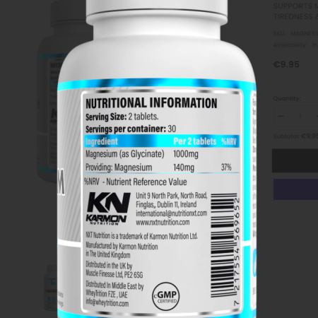 NXT Nutrition Magnesium Glycinate Nutritional Information