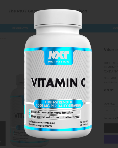 NXT Nutrition Vitamin C Capsules Front of Tub 1000mg